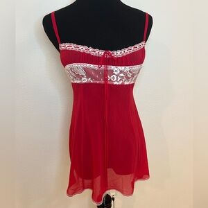 Victoria’s Secret XS red silk nightie with matching thong NWOT.